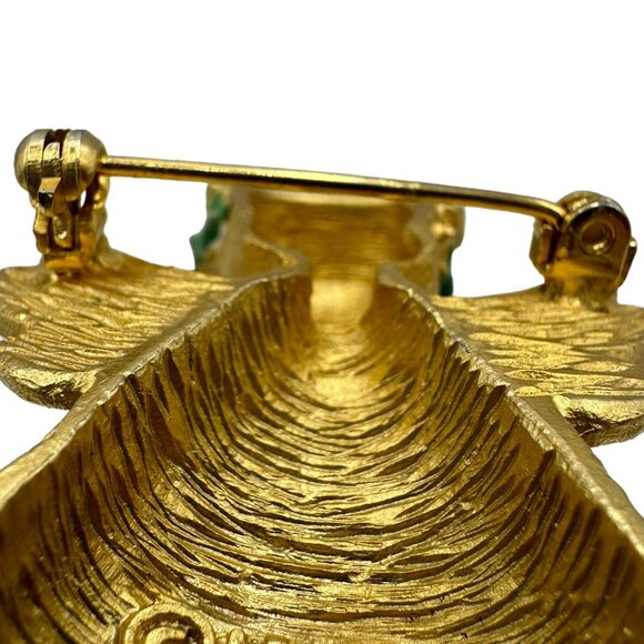 Vintage Gold Tone Angel Brooch With Red Rhinestones Accents Floral Details - Picture 8 of 9